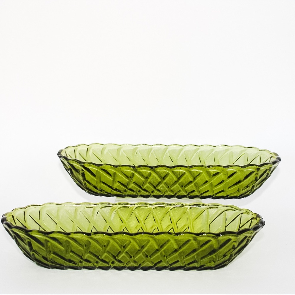 Vintage Green Lattice Glass Oblong Serving Dish
